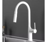 BiaoTeng Kitchen Mixer Taps 1 Hole Pull Out Spray 2 Mode Hot and Cold Kitchen Sink Taps Mixer Single Hole Brass White