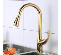 BiaoTeng Kitchen Mixer Taps 1 Hole Pull Out Spray 2 Mode Hot and Cold Kitchen Sink Taps Single Handle Brass Gold