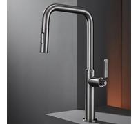 BiaoTeng Kitchen Mixer Taps 1 Hole Pull Out Spray 2 Mode Hot and Cold Taps for Kitchen Sink Brass Single Handle Grey