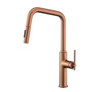 BiaoTeng Kitchen Mixer Taps 1 Hole Pull Out Spray 3 Mode Hot and Cold Kitchen Sink Mixer Tap Single Handle Brass Brushed Rose Gold