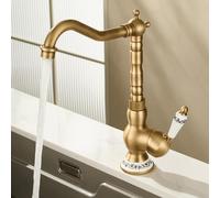 BiaoTeng Kitchen Sink Mixer Tap Antique Brass Single Hole with 360 Rotatable Hot and Cold Vintage Kitchen Taps for Sink