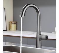 BiaoTeng Kitchen Sink Mixer Tap One Hole 2 Mode 360 Swivel Hot and Cold Sink Taps for Kitchen with Pull Out Spray Brass Grey