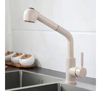 BiaoTeng Kitchen Sink Mixer Tap One Hole 2 Mode Hot and Cold Sink Taps for Kitchen with Pull Out Spray Single Handle Brass Oatmeal Color