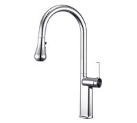 BiaoTeng Kitchen Sink Mixer Tap One Hole 3 Mode Hot and Cold Kitchen Sink Taps Mixer with Pull Out Spray Brass Silver
