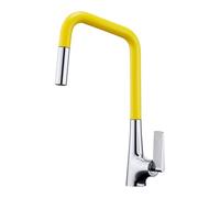 BiaoTeng Kitchen Sink Taps Mixer with Pull Out Spray 2 Mode Hot and Cold Kitchen Mixer Tap 1 Hole Single Handle Brass Yellow + Silver