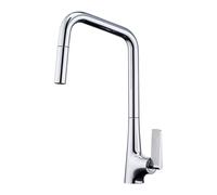 BiaoTeng Kitchen Sink Taps Mixer with Pull Out Spray 2 Mode Hot and Cold Kitchen Mixer Tap 1 Hole Single Handle Brass Silver