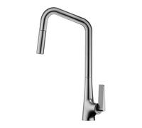 BiaoTeng Kitchen Sink Taps Mixer with Pull Out Spray 2 Mode Hot and Cold Kitchen Mixer Tap 1 Hole Single Handle Brass Grey