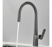 BiaoTeng Kitchen Sink Taps Mixer with Pull Out Spray 2 Mode Hot and Cold Single Hole Kitchen Faucet Brass Single Handle Grey