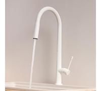 BiaoTeng Kitchen Sink Taps Mixer with Pull Out Spray 2 Mode Hot and Cold Taps for Kitchen Sink Brass Single Hole White