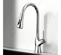 BiaoTeng Kitchen Sink Taps Mixer with Pull Out Spray 3 Mode 360 Swivel Hot and Cold Kitchen Sink Mixer Tap One Hole Brass Silver