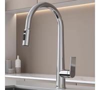BiaoTeng Kitchen Sink Taps Mixer with Pull Out Spray 3 Mode Hot and Cold Kitchen Sink Mixer Tap One Hole Single Handle Brass Silver