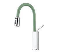 BiaoTeng Kitchen Sink Taps Mixer with Pull Out Spray 3 Mode Hot and Cold Single Hole Kitchen Mixer Tap Brass Green + Silver
