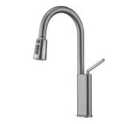 BiaoTeng Kitchen Sink Taps Mixer with Pull Out Spray 3 Mode Hot and Cold Single Hole Kitchen Mixer Tap Brass Grey