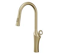 BiaoTeng Kitchen Sink Taps with Pull Out Spray 2 Mode Hot and Cold Kitchen Sink Mixer Tap Single Hole Brushed Gold