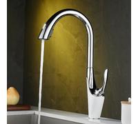 BiaoTeng Kitchen Sink Taps with Pull Out Spray 2 Modes 360 Swivel Hot and Cold Kitchen Sink Mixer Tap with Pull Down Sprayer Brass Chrome + White