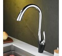 BiaoTeng Kitchen Sink Taps with Pull Out Spray 2 Modes 360 Swivel Hot and Cold Kitchen Sink Mixer Tap with Pull Down Sprayer Brass Chrome + Black