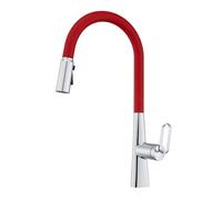 BiaoTeng Kitchen Sink Taps with Pull Out Spray 3 Modes Kitchen Sink Mixer Tap 360 Degree Pull Out Spray Single Lever Hot and Cold Brass Chrome + Red