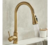 BiaoTeng Kitchen Sink Taps with Pull Out Spray Retro 3 Mode 360 Swivel Hot and Cold Single Hole Kitchen Mixer Tap Brass Antique