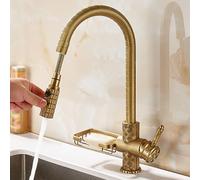 BiaoTeng Kitchen Tap Pull Out Retro with 360 Rotatable 2 Functions Hot and Cold Kitchen Mixer Taps 1 Hole Antique Brass