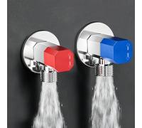 BiaoTeng Kitchen Tap Shut Off Valve 1 Pair Square Silver | Wall Mounted Angle Valve 1/2 X 1/2 Brass Universal Hot and Cold Water, for Basin Sink Bathroom