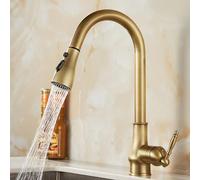BiaoTeng Kitchen Taps with Pull Out Spray Retro Single Handle Hot and Cold 3-Mode Water Outlet Brass Pull Out Kitchen Tap Spray Head Antique