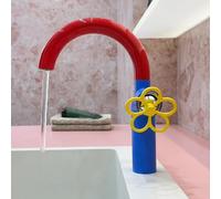 BiaoTeng Mixer Tap Bathroom Sink One Hole 2 Mode 360 Swivel Hot and Cold Modern Bathroom Basin Taps Brass Blue + red