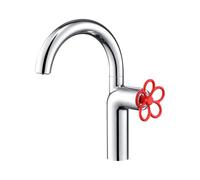 BiaoTeng Mixer Tap Bathroom Sink One Hole 2 Mode 360 Swivel Hot and Cold Modern Bathroom Basin Taps Brass Chrome + Red