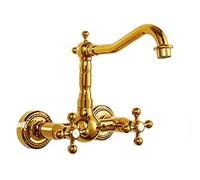 BiaoTeng Mixer Tap Bathroom Sink Vintage,Mixer Tap Bathroom Wall Mounted,360° Swivel,Sink Taps for Bathroom Wall Mounted,Antique Brass Taps for Bathroom Basin,Gold A