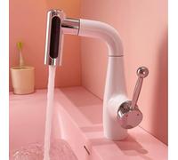 BiaoTeng Modern Bathroom Tap with Pull Out Hose Brass Milk White + Chrome