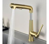 BiaoTeng Modern Pull Out Bathroom Basin Tap Brass Brushed Gold