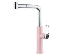 BiaoTeng One Hole Brass Kitchen Mixer Tap 2 Mode Hot and Cold Sink Taps for Kitchen with Pull Out Spray Single Handle Pink + Silver