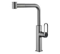 BiaoTeng One Hole Brass Kitchen Mixer Tap 2 Mode Hot and Cold Sink Taps for Kitchen with Pull Out Spray Single Handle Grey