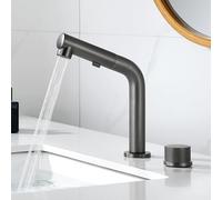 BiaoTeng Pull Out Bathroom Mixer Basin Tap 2 Function Sprayer Hot and Cold Brass Bathroom Basin Mixer Taps 2 Hole Grey