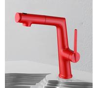 BiaoTeng Pull Out Bathroom Mixer Basin Tap 3 Functions Hot and Cold Brass Bathroom Basin Mixer Taps One Hole Red