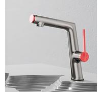 BiaoTeng Pull Out Bathroom Mixer Basin Tap 3 Functions Hot and Cold Brass Bathroom Basin Mixer Taps One Hole Grey
