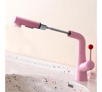 BiaoTeng Pull Out Bathroom Mixer Basin Tap 3 Functions Hot and Cold Brass Bathroom Sink Taps Single Hole Pink