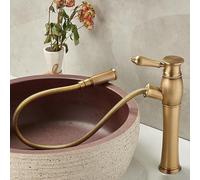 BiaoTeng Pull Out Bathroom Mixer Basin Tap Retro Hot and Cold Antique Brass Mixer Taps for Bathroom Basin 1 Hole