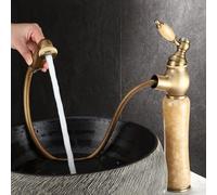 BiaoTeng Pull Out Bathroom Mixer Basin Tap Retro Hot and Cold Bathroom Sink Mixer Tap Vintage Single Hole Brass