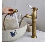 BiaoTeng Pull Out Bathroom Mixer Basin Tap Retro Hot and Cold Single Hole Vintage Bathroom Tap Brass