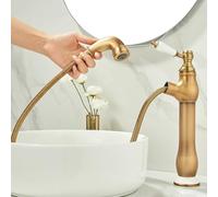 BiaoTeng Pull Out Bathroom Mixer Basin Tap Retro Hot and Cold Single Hole Vintage Bathroom Tap Brass