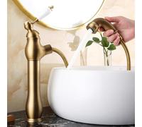 BiaoTeng Pull Out Bathroom Mixer Basin Tap Retro Hot and Cold Vintage Style Bathroom Sink Taps 1 Hole Brass