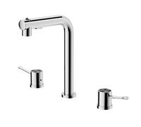 BiaoTeng Pull Out Bathroom Tap Modern 3 Modes 360 Swivel Hot and Cold Brass 3 Hole Basin Mixer Tap Dual Handle Chrome