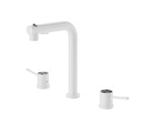 BiaoTeng Pull Out Bathroom Tap Modern 3 Modes 360 Swivel Hot and Cold Brass 3 Hole Basin Mixer Tap Dual Handle White