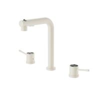 BiaoTeng Pull Out Bathroom Tap Modern 3 Modes 360 Swivel Hot and Cold Brass 3 Hole Basin Mixer Tap Dual Handle Milky White