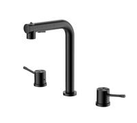 BiaoTeng Pull Out Bathroom Tap Modern 3 Modes 360 Swivel Hot and Cold Brass 3 Hole Basin Mixer Tap Dual Handle Black