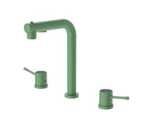 BiaoTeng Pull Out Bathroom Tap Modern 3 Modes 360 Swivel Hot and Cold Brass 3 Hole Basin Mixer Tap Dual Handle Green