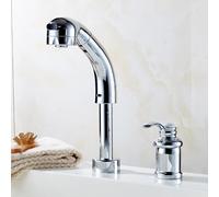 BiaoTeng Pull Out Bathroom Taps Single Lever Basin Mixer Tap 2 Hole 2 Mode Hot and Cold Taps for Bathroom Basin Brass Silver