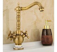 BiaoTeng Retro Bathroom Basin Mixer Tap 1 Hole Dual Cross Lever with 360 Rotatable Hot and Cold Vintage Bathroom Sink Taps Brass