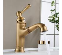 BiaoTeng Retro Pull Out Bathroom Mixer Basin Tap 1 Hole Hot and Cold Antique Brass Bathroom Sink Taps