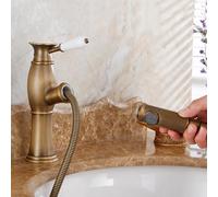 BiaoTeng Retro Pull Out Bathroom Mixer Basin Tap 1 Hole Hot and Cold Single Hole Vintage Bathroom Tap Brass